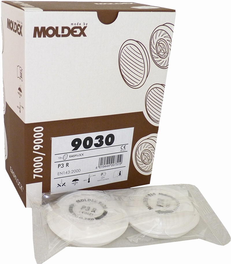6 Paires Filtres Moldex 9030 P3R - Pour Masques Série 7000 & 9000 - Protection Particules - 10.2x15.2cm